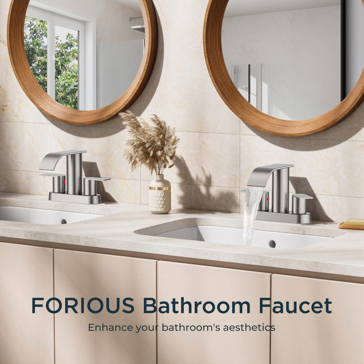 Close-up of FORIOUS brushed nickel finish, emphasizing durability and shine.