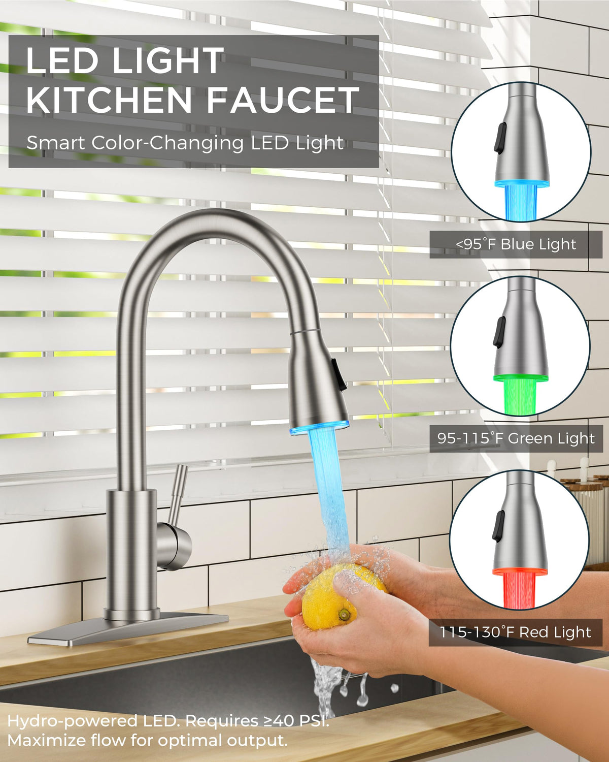 FORIOUS brushed nickel faucet highlighting durable finish and fingerprint resistance