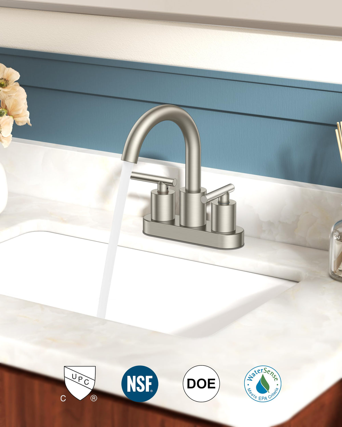 FORIOUS brushed nickel finish detail highlights durable, rust-resistant styling.