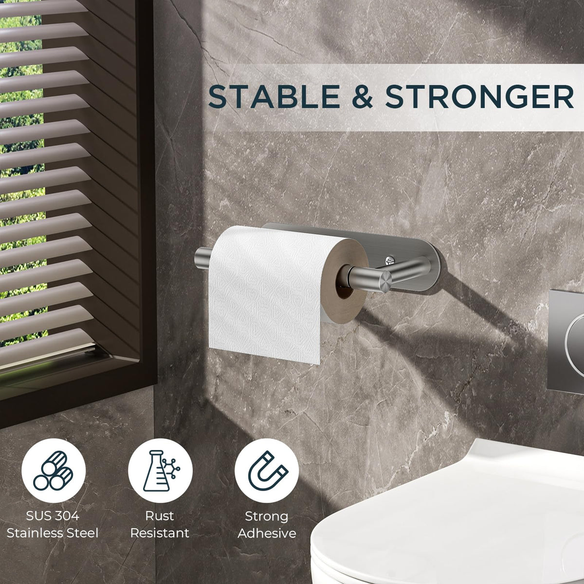 FORIOUS brushed nickel finish adds contemporary style to a bathroom.