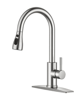FORIOUS brushed nickel faucet with pull-down sprayer for versatile kitchen cleaning and filling tasks