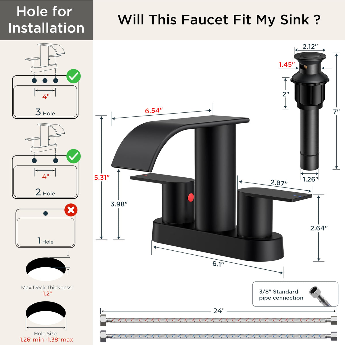 FORIOUS centerset faucet installation kit enables quick DIY setup.
