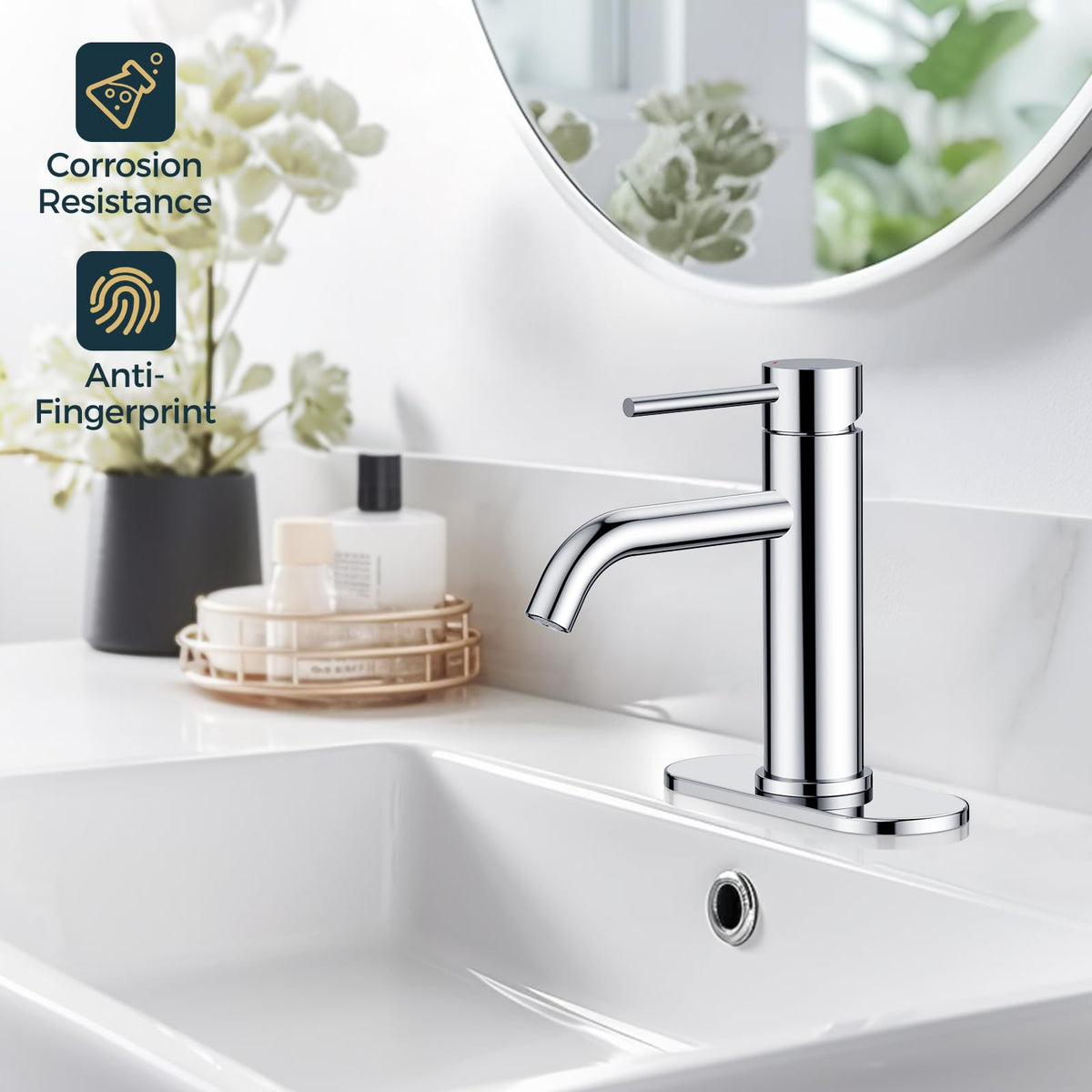 FORIOUS chrome faucet lever close-up shows smooth single-handle control for precise temperature
