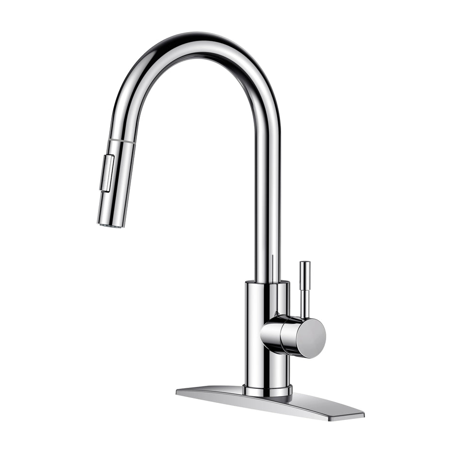FORIOUS chrome kitchen faucet with pull-down sprayer for flexible cleaning tasks