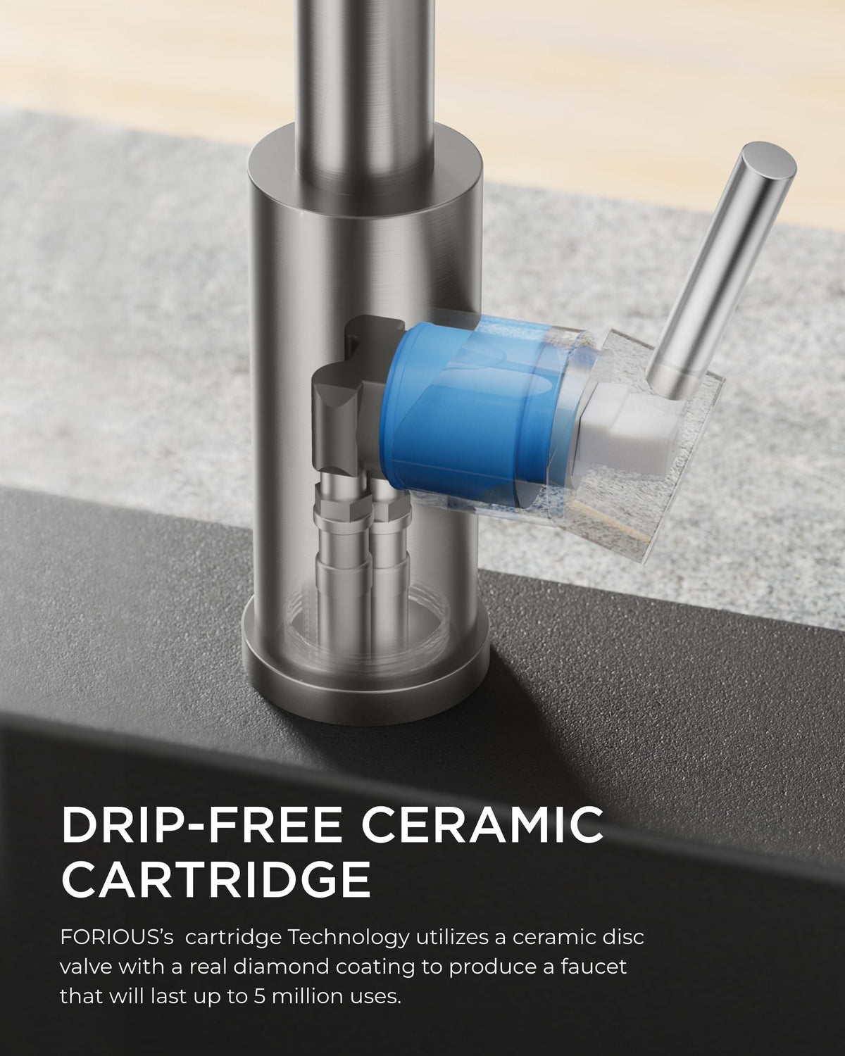 FORIOUS easy-install faucet with a 10-inch deck plate for quick setup
