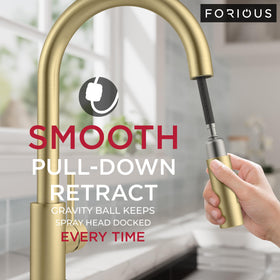 FORIOUS Gold faucet high-arc spout provides ample pot clearance.