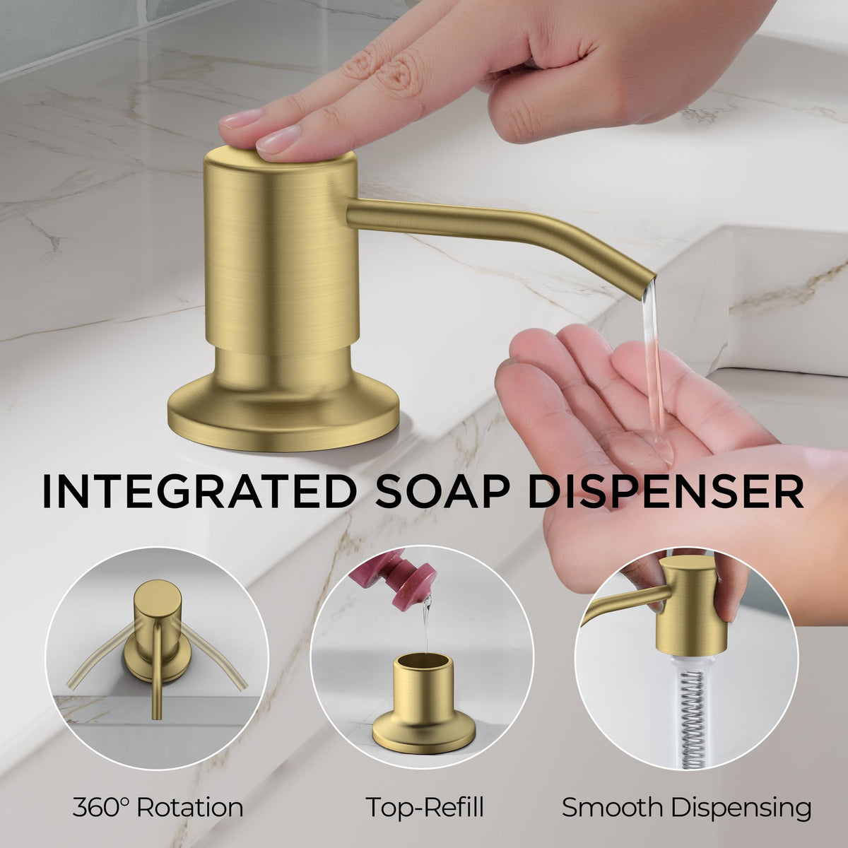 FORIOUS brushed-gold finish resists water spots and scratches.