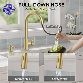 FORIOUS Gold faucet with deck plate for flexible 1- or 3-hole installation.