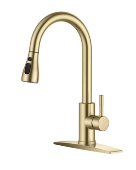 FORIOUS gold kitchen faucet finish closeup shows durable, fingerprint-resistant coating.