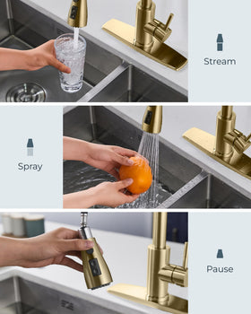 FORIOUS high-arc gold faucet offers generous sink clearance and style.