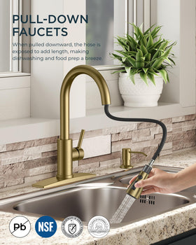 FORIOUS Gold soap dispenser keeps sink area organized and ready.