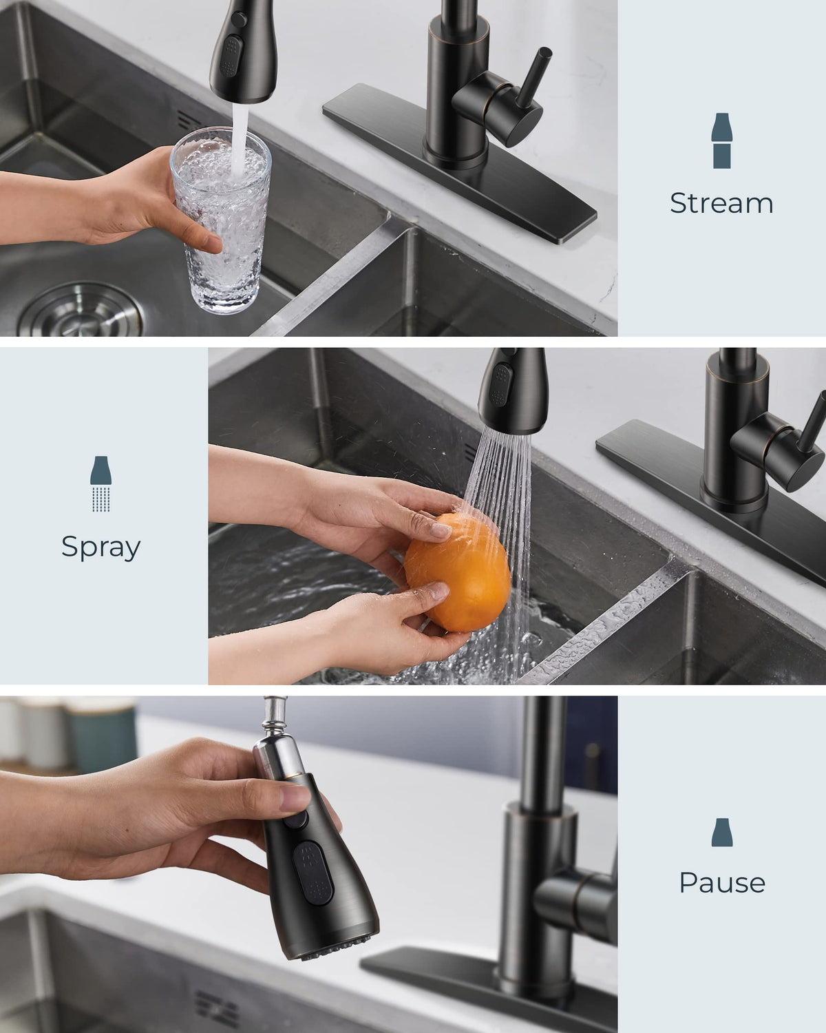 FORIOUS faucet head rotates 360 degrees for easier access
