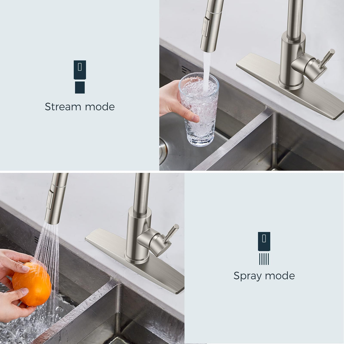 FORIOUS 360-degree swivel expands sink reach for flexible cleaning.