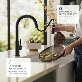 FORIOUS arc-spout offers 360° swivel for full sink access.