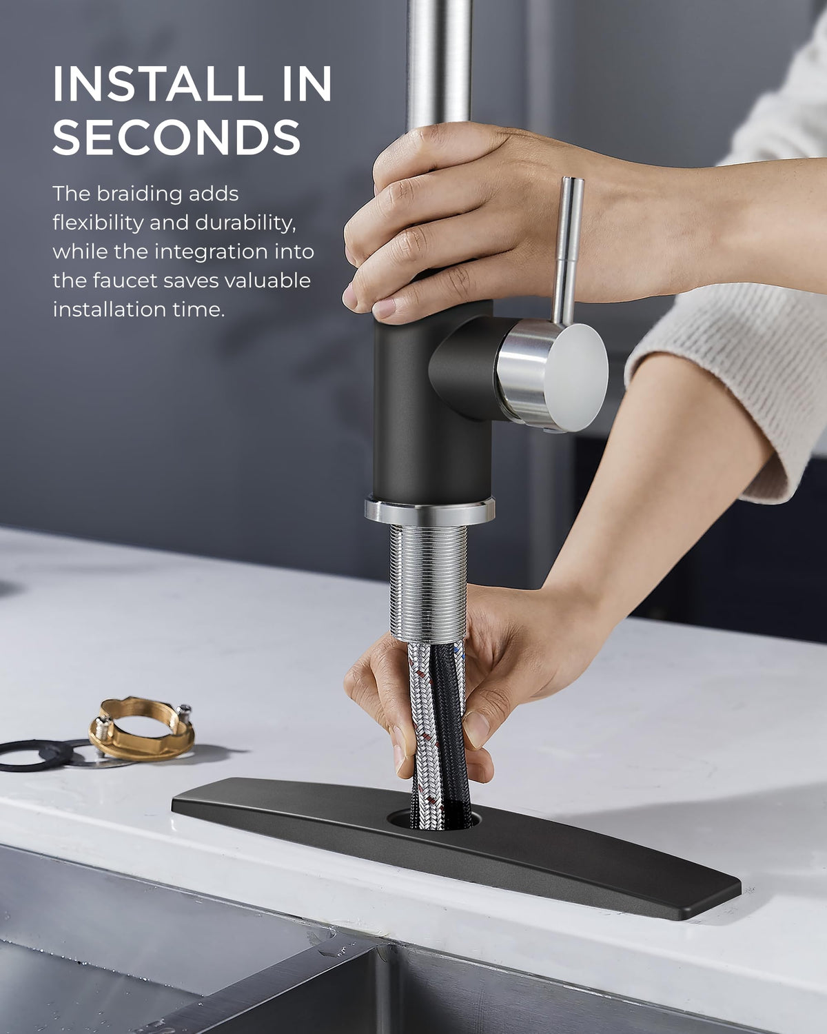 FORIOUS kitchen faucet brushed-black-finish adds modern style and fingerprint resistance