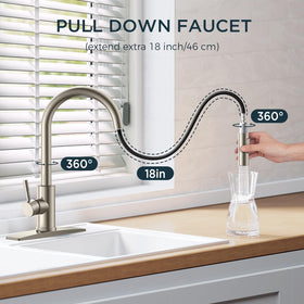 FORIOUS brushed nickel finish blends with modern kitchens and offers lasting style.