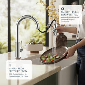FORIOUS brushed nickel finish on kitchen faucet resists fingerprints and water spots.