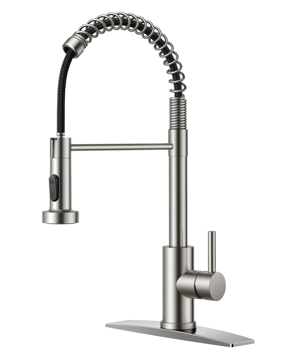 FORIOUS kitchen faucet with brushed nickel finish and pull-down sprayer for busy kitchens