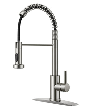 FORIOUS kitchen faucet with brushed nickel finish and pull-down sprayer for busy kitchens