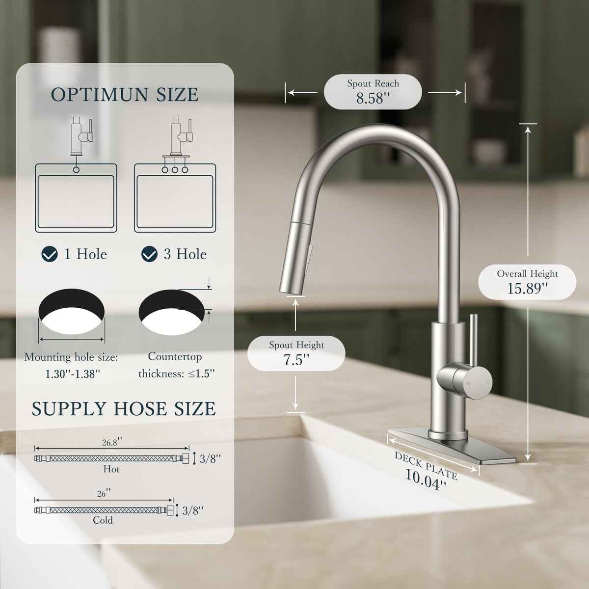 FORIOUS deck plate included to cover three-hole sinks for a clean look.