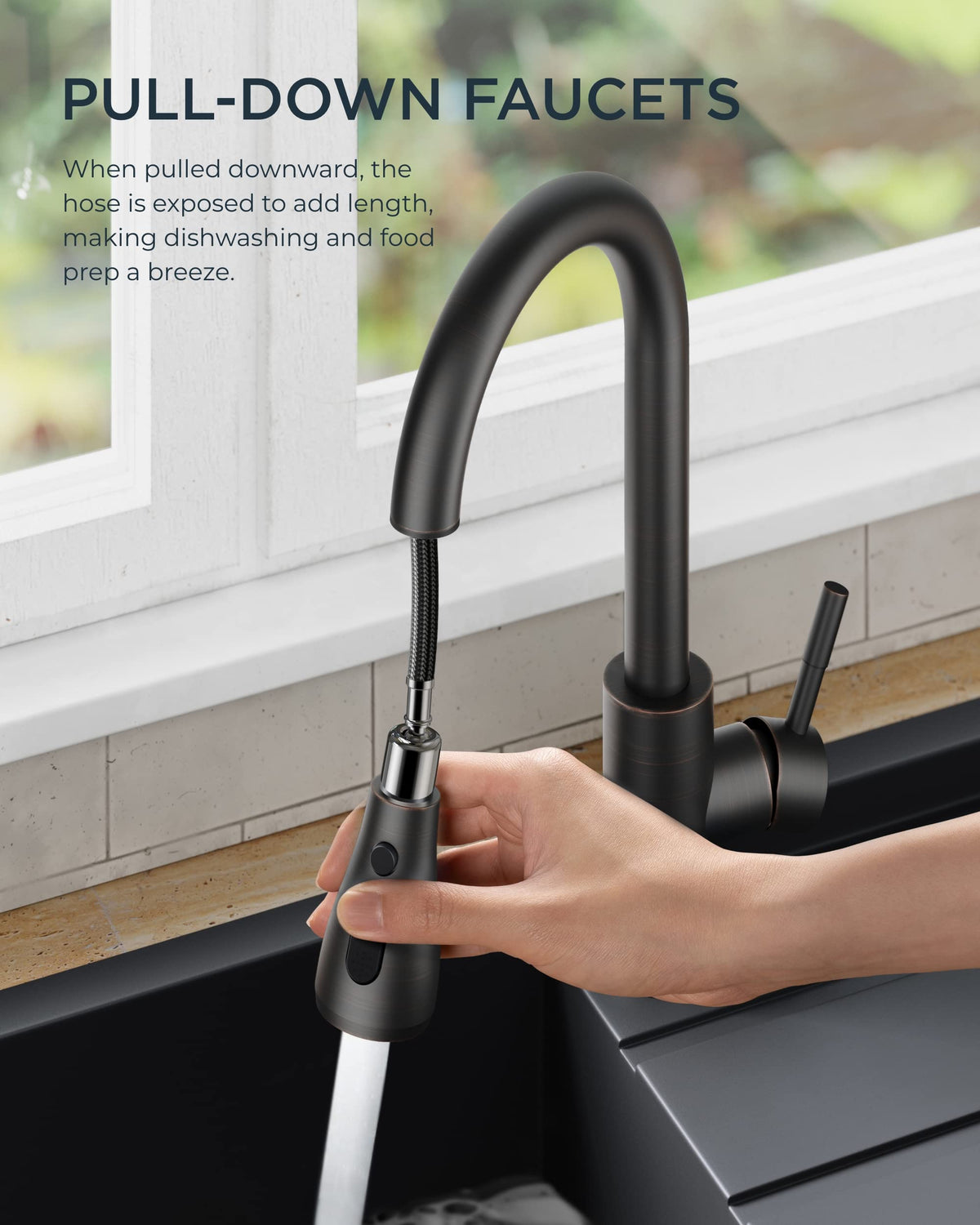 FORIOUS kitchen faucet high-arc spout for ample sink clearance