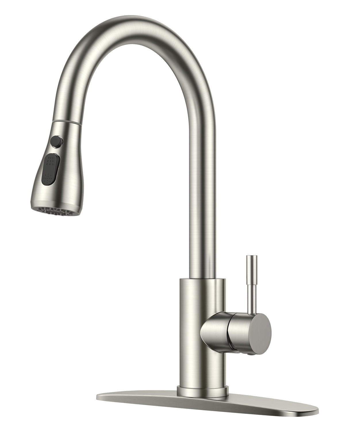 FORIOUS kitchen faucet with pull-down sprayer in brushed nickel for easy rinsing and pot filling.
