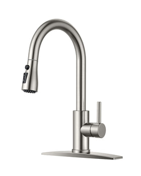 FORIOUS kitchen faucet with pull-down sprayer in brushed nickel for versatile dishwashing