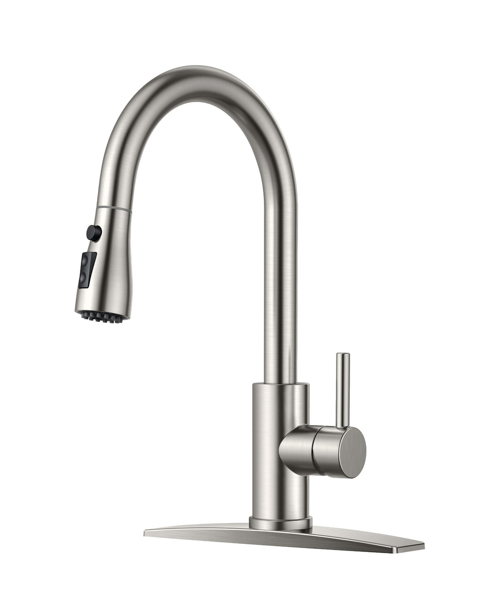 FORIOUS kitchen faucet with pull-down sprayer in brushed nickel for versatile dishwashing