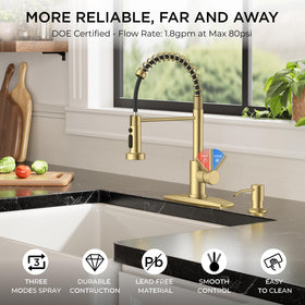 FORIOUS faucet spout with 7.87-inch reach delivering broad sink coverage.