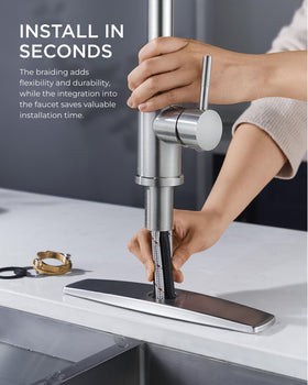 FORIOUS L-shaped spout maximizes reach at the sink.