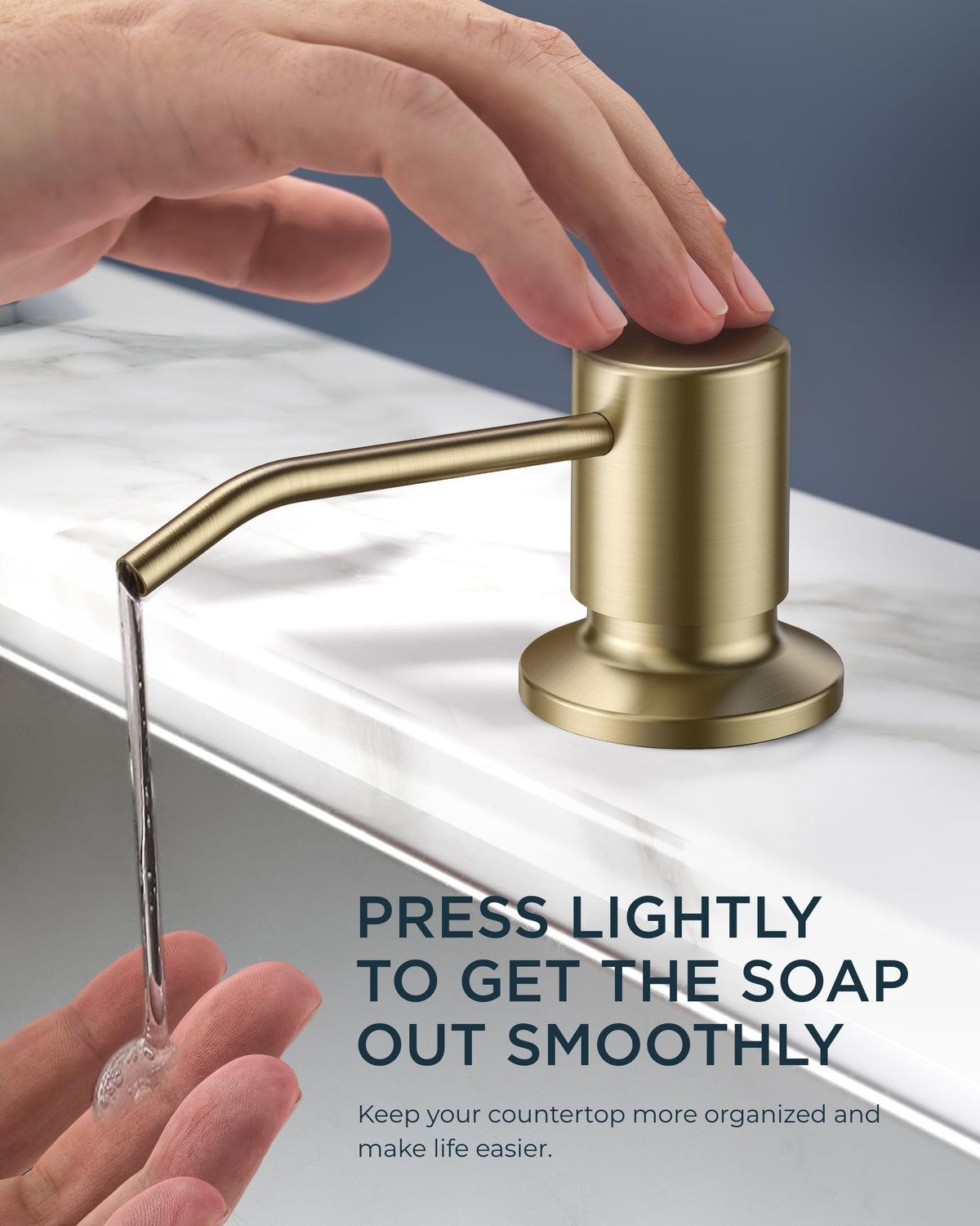 Forious gold stainless steel finish adds modern farmhouse style.