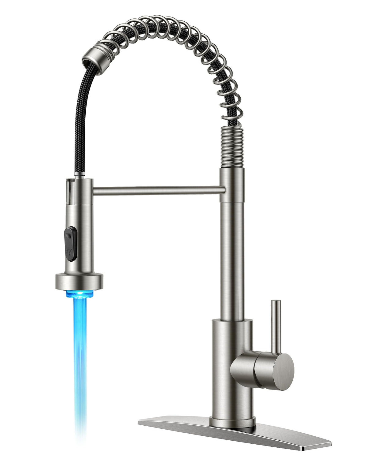 FORIOUS LED kitchen faucet overall design highlights a modern stainless steel finish