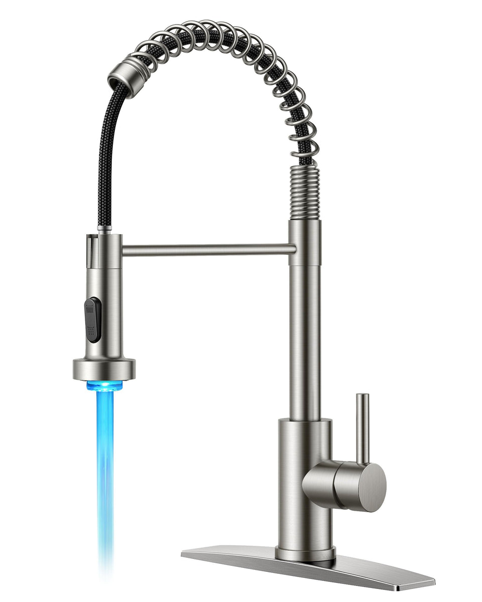FORIOUS LED kitchen faucet overall design highlights a modern stainless steel finish