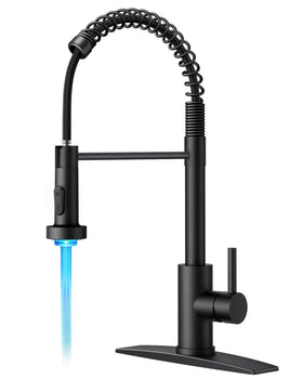 FORIOUS LED kitchen faucet with pull-down sprayer for flexible kitchen rinsing and reach.