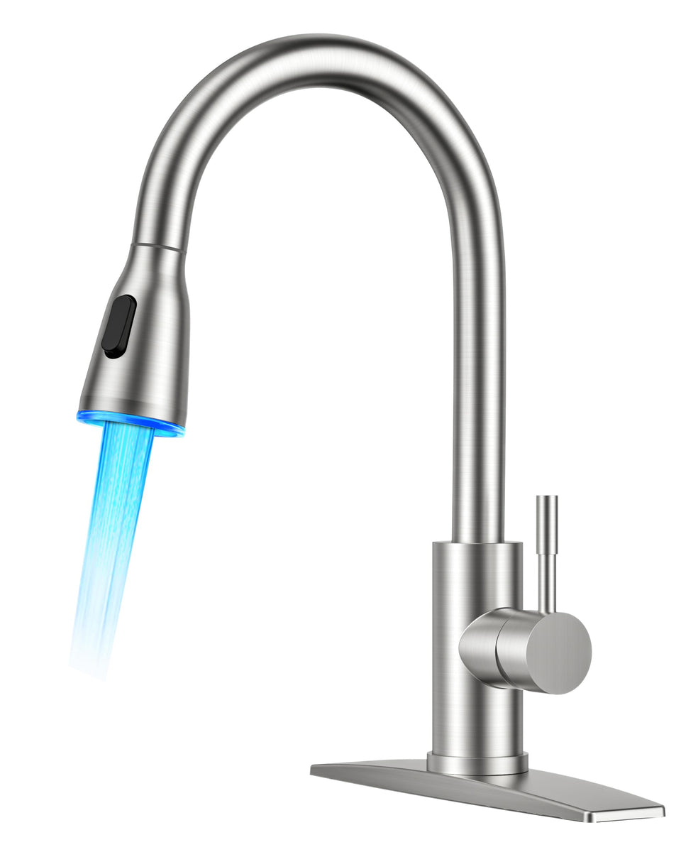 FORIOUS LED kitchen faucet pull-down with temperature color indicator for easy control