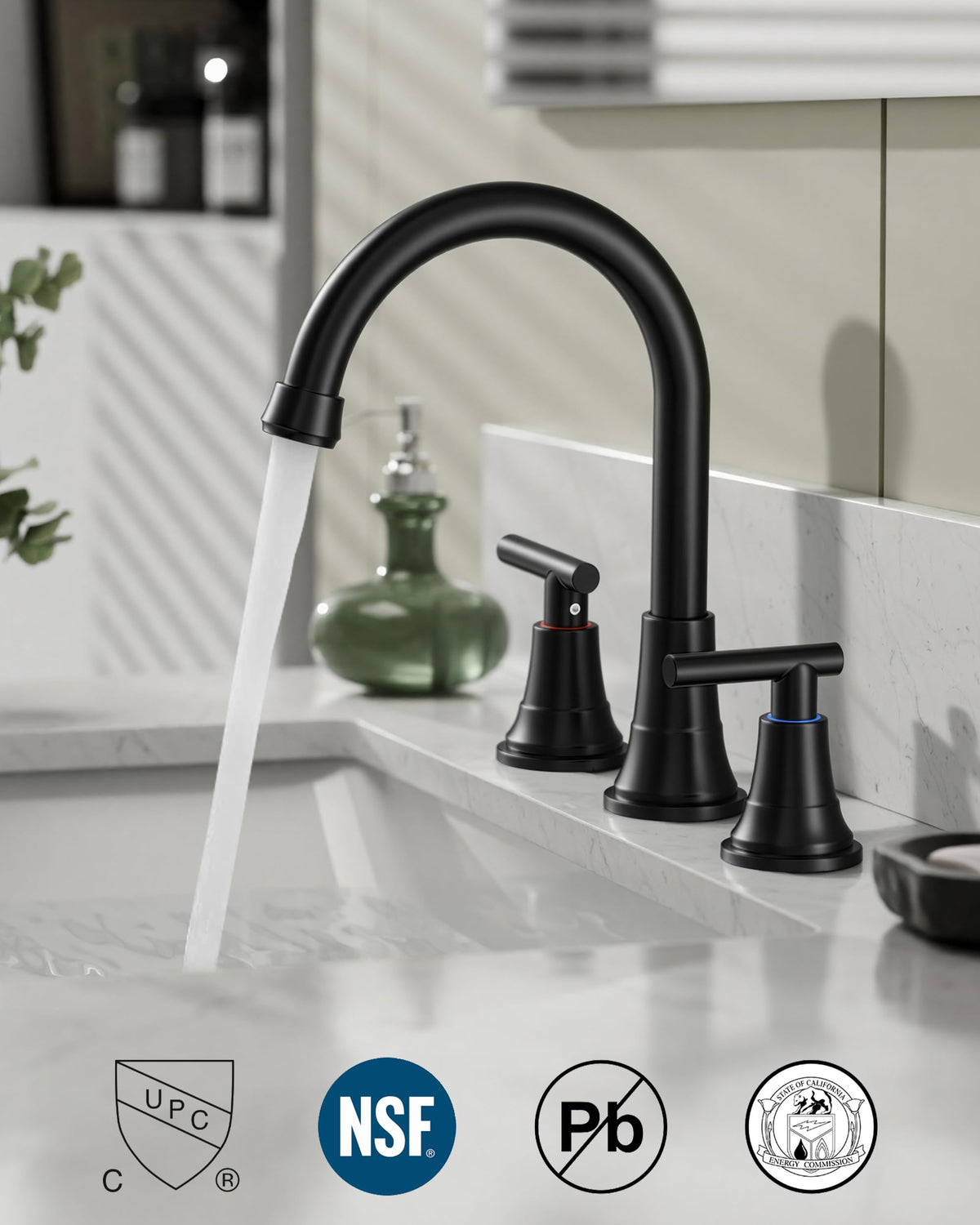 FORIOUS Matte black 8-inch widespread faucet suited for modern vanities
