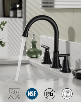 FORIOUS Matte black 8-inch widespread faucet suited for modern vanities