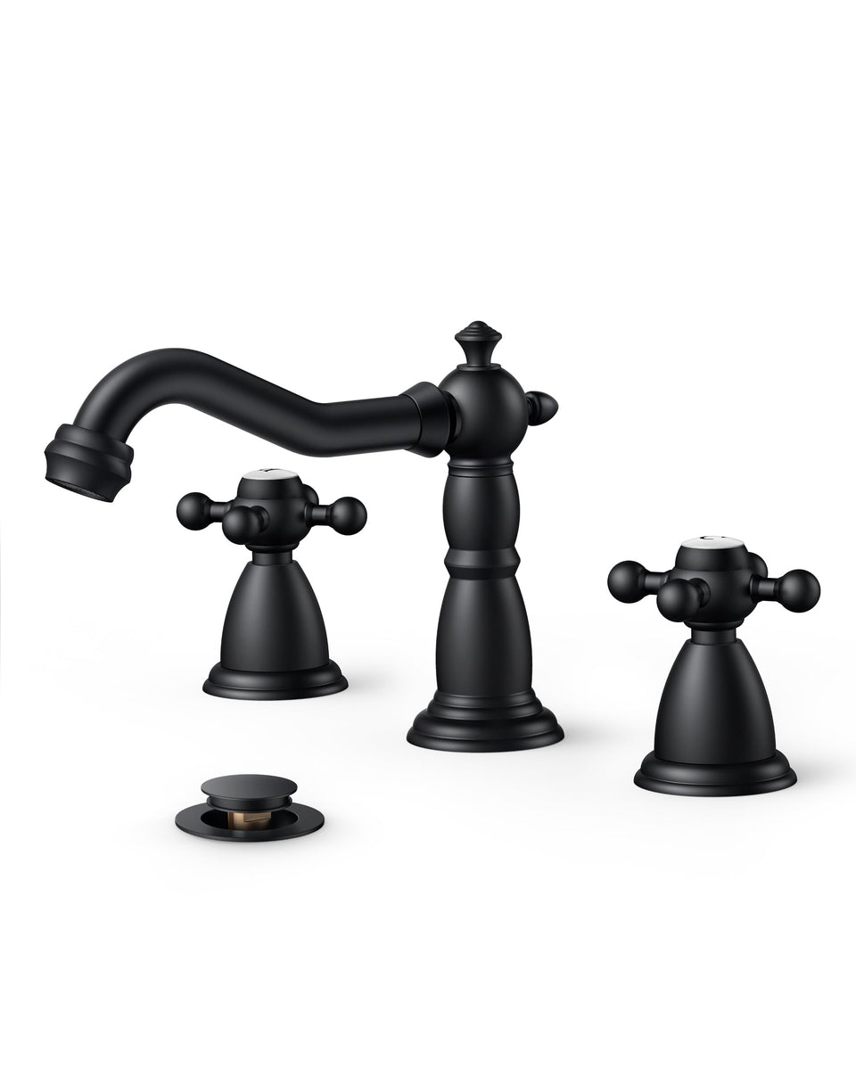 FORIOUS matte black 8-inch widespread faucet with two handles for precise control