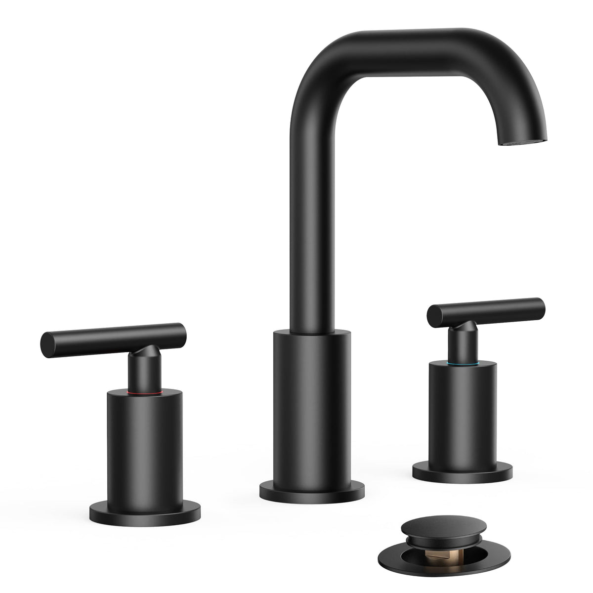 FORIOUS faucet close-up highlighting matte black finish and wide 8-inch spread for 3-hole sinks