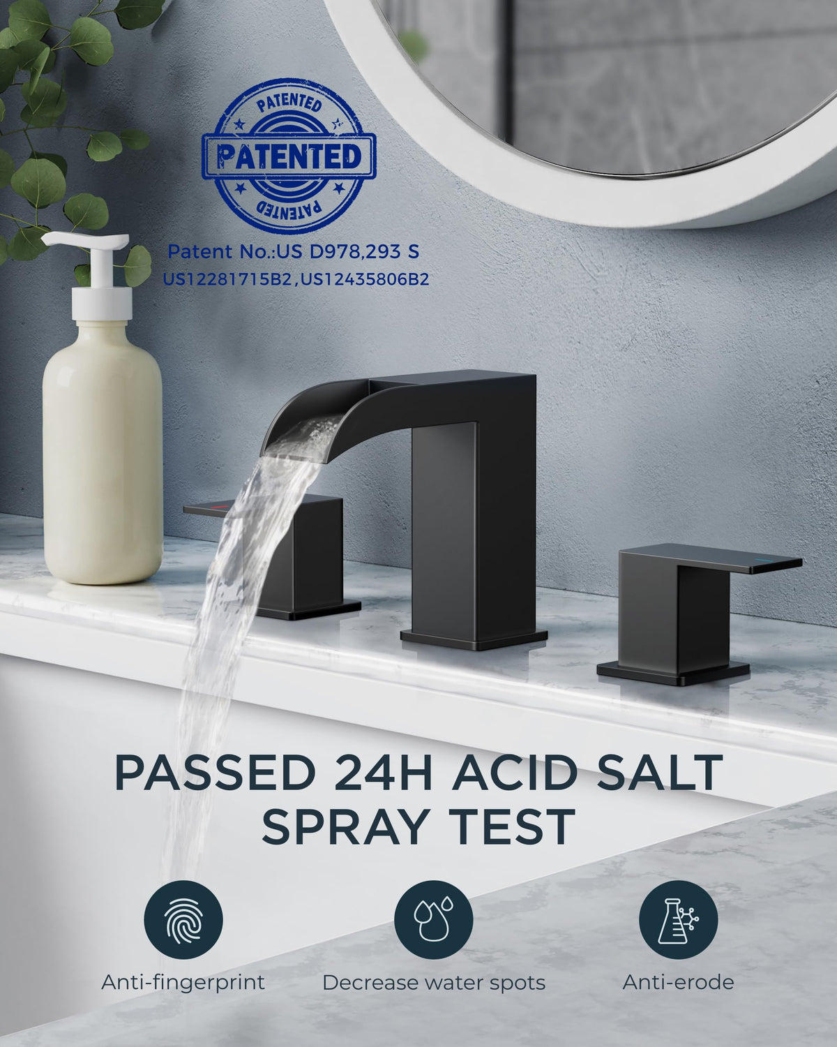 FORIOUS matte black faucet with dual handles enables precise temperature control.
