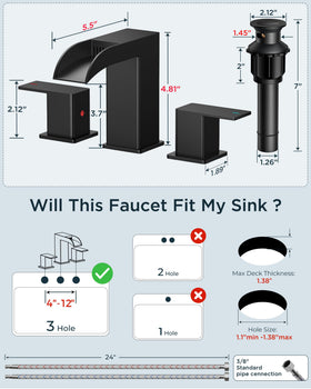 FORIOUS matte black faucet with pop-up drain for easy maintenance.