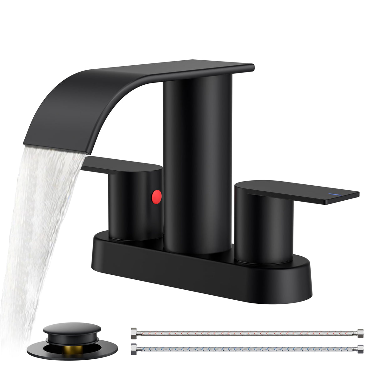FORIOUS matte black faucet with waterfall spout for a contemporary daily routine.