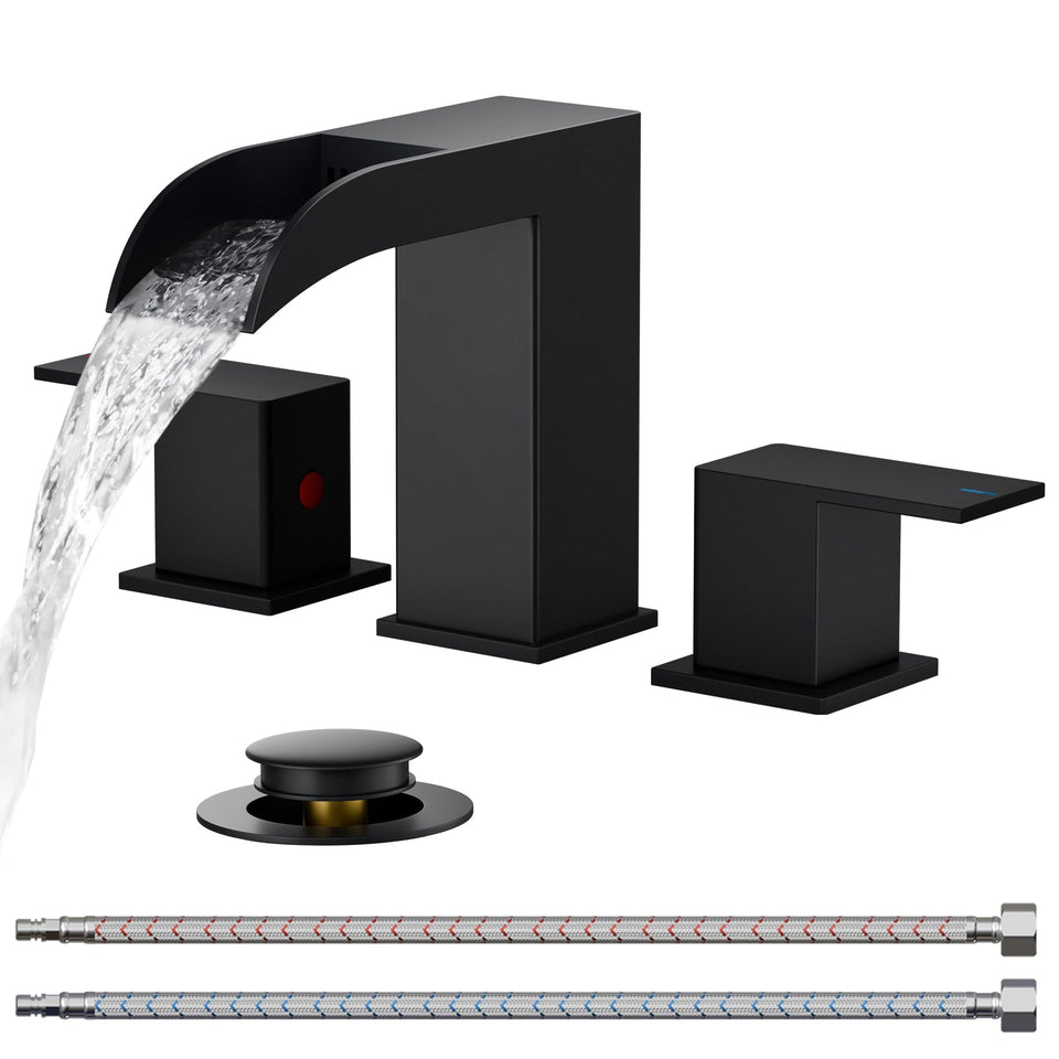 FORIOUS matte black bathroom faucet with waterfall spout for smooth daily use.