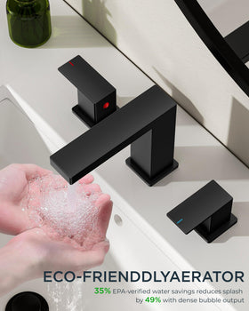 FORIOUS matte black bathroom faucet wide-spread 8-inch fit for common sinks.