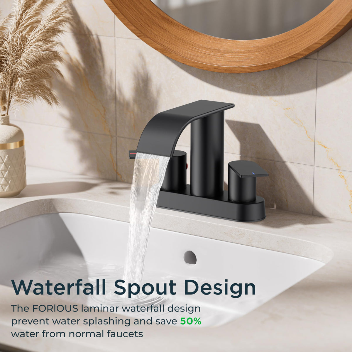 FORIOUS matte black finish complements bathroom vanity and decor styles.