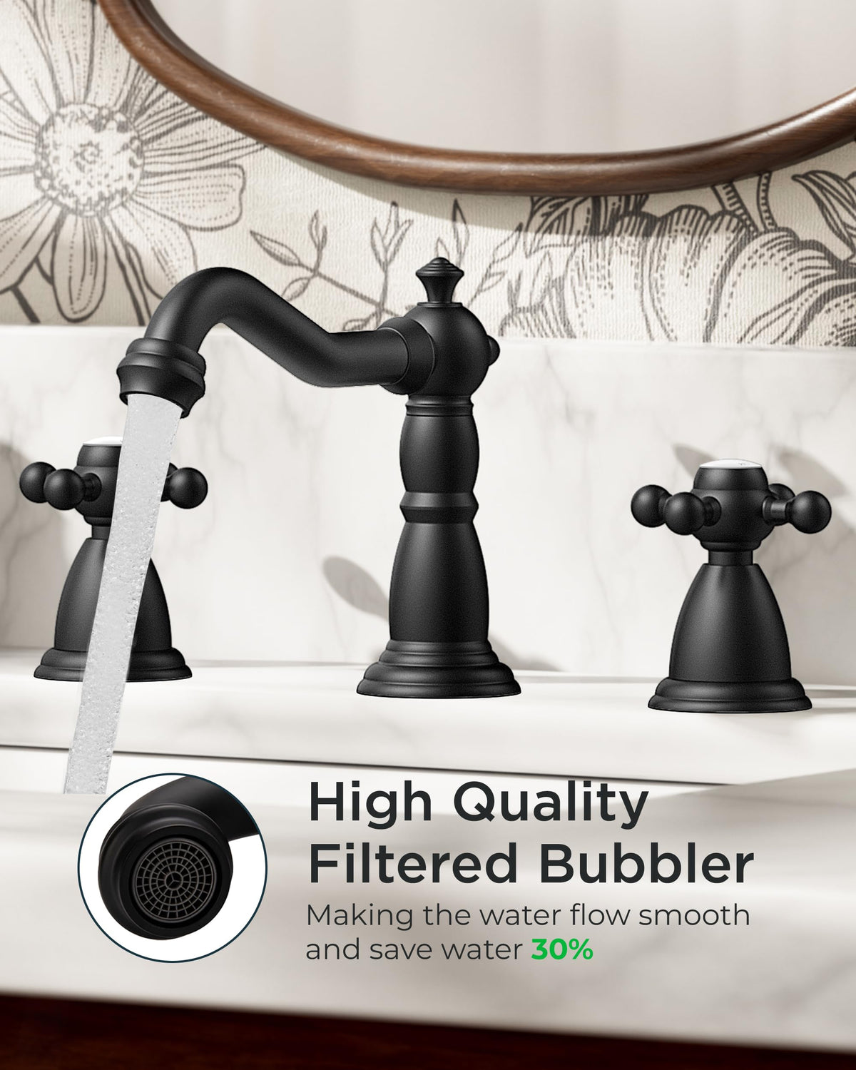 FORIOUS matte black pop-up drain close-up for a clean sink appearance