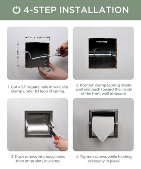 FORIOUS recessed holder demonstrates mega roll capacity up to 6 inches for practical use.
