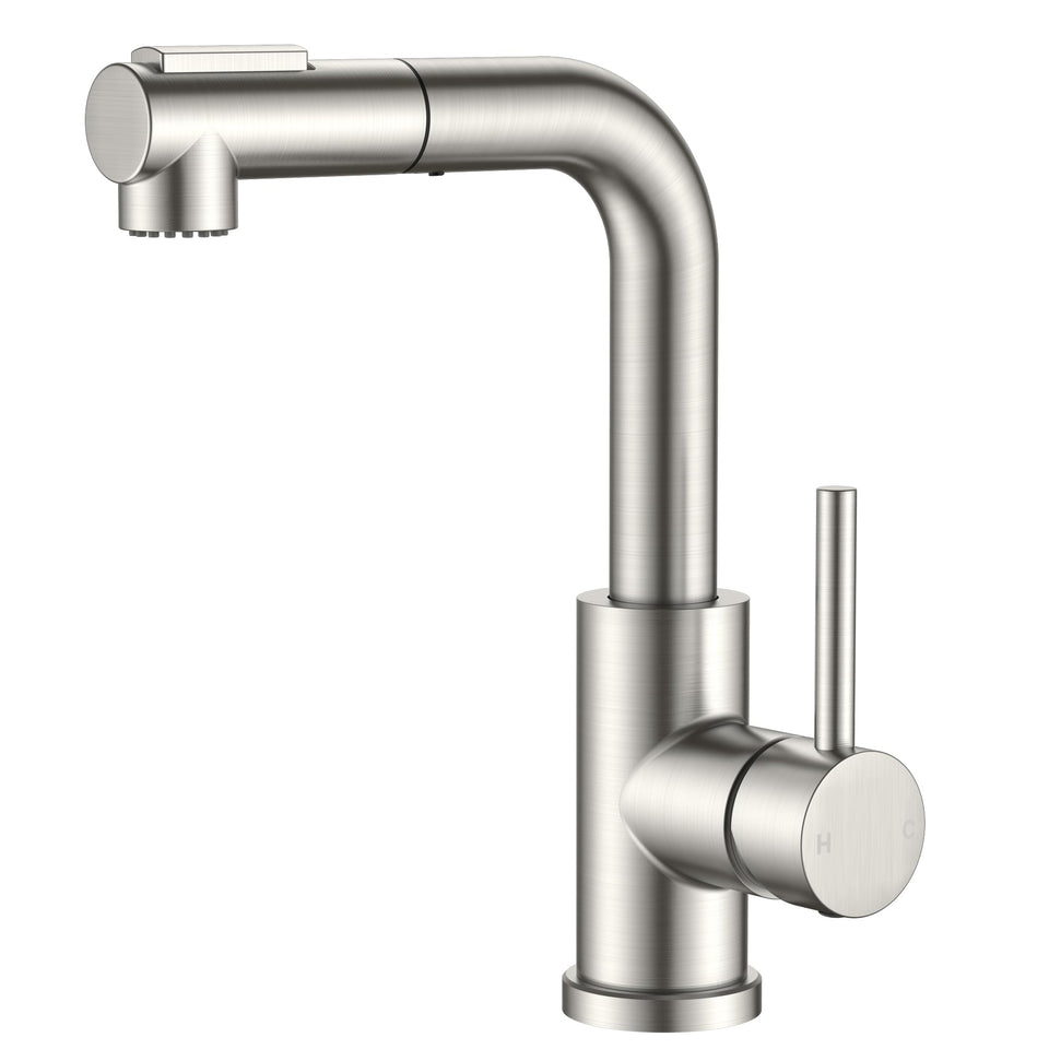 FORIOUS modern bar sink faucet with brushed nickel finish enhances small spaces
