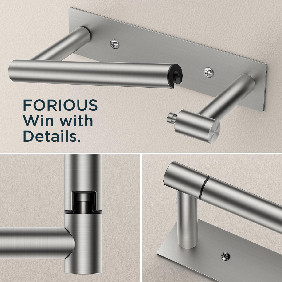 FORIOUS one-piece design toilet paper holder complements any bathroom decor.