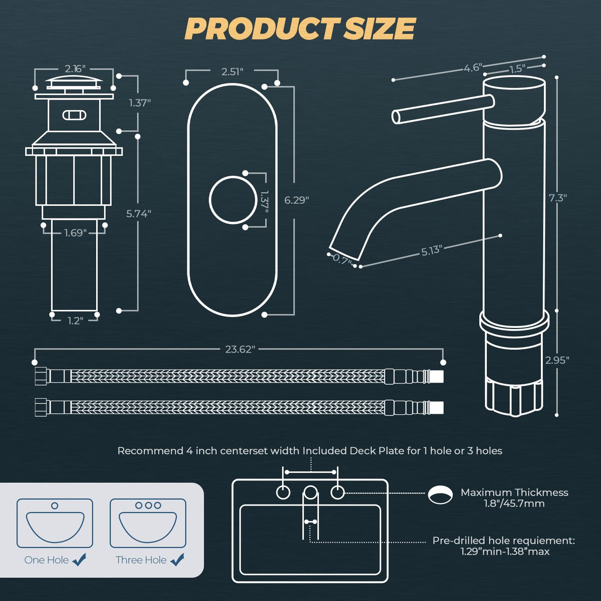 FORIOUS pop-up drain and supply hoses enable quick installation and reliable drain operation
